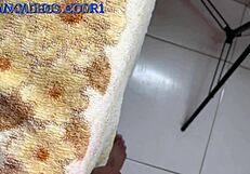 Skinny brunette fucks doggystyle in pool without condom