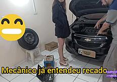 Horny Boss Wife Teases Mechanic in Voyeur Amateur Workshop Reality