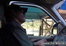 dominant cop pulls over brunette in uniform for anal