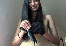 Gold leotard worn by older woman with toys