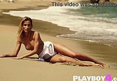 Beautiful blonde milf cara mell shows sexy body during hot outdoor posing session