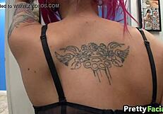 Oh, that pink-haired girl gets a huge facial!