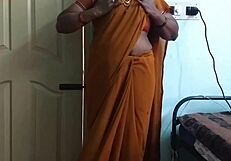 Indian aunty masturbates alone and stimulate her small big boobs