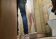 Oh wow, I caught my stepmom fucking her pussy with a glass dildo in the shower!