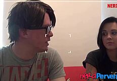 Inked english slut sucks fake producers cock with power