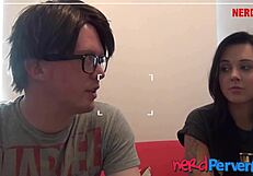 Inked english slut sucks fake producers cock with power