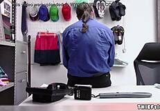 Petite blonde chick shoplifter busted and now she is in trouble with rough burglar action on her cute ass