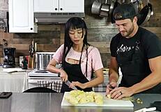 Marica Hase shocks by putting eel in ass in kitchen!