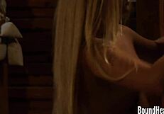 Huntress binds new girl in leather, feeds slave in tight european bondage