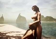 In Conan Exile, the lesbian action features intense kissing and pussy licking between hot babes