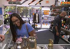 Amateur Brunette Babe Gets Nailed Hard At The Pawnshop By A Big Cock