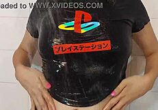 nerdy step sister masturbates in shower with small tits