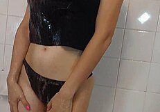 nerdy step sister masturbates in shower with small tits