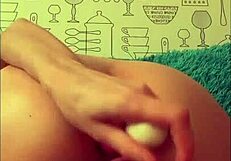 beautiful brunette plays with her anal toys