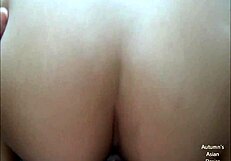 Hot Asian babe with creamy pussy gets pounded hard in wild missionary action