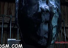 i watched as the beauty was tied upside down and her slit was thrashed in the garage