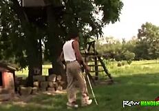 Man, outdoor fucking with a handicapped amputee teen is intense!