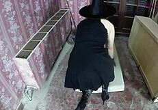 The scream guy hunts slutty witch for halloween fucking