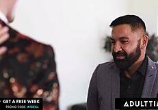 adult time - bisexual boss and bf give assistant a messy facial in mmf threesome