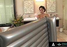 Nurumassage Stacked Masseuse Can't Keep His Cock Out Of Her Thirsty Mouth