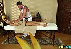 Pretty Pierced Brunette Babe Lured into Sensual Handjob Massage