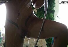 He spies on her bathing and masturbating