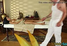 Pretty Pierced Brunette Babe Lured into Sensual Handjob Massage