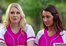 Three hot sluts gather for a blonde brunette pussy licking threesome