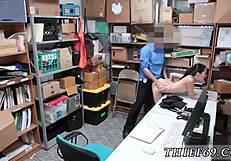 Asian Brunette Amateur Performs Big Tit Blowjob on Interracial Cock in Homemade Police Scene