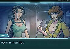 Muscular bodybuilder dominates with big tits in hentai.