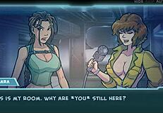 Muscular bodybuilder dominates with big tits in hentai.