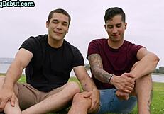 Athletic jock interviews tattooed stud for first time experience