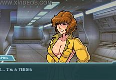 Muscular bodybuilder dominates with big tits in hentai.