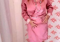 Mariaold intensely fucks her huge natural tits with dildo while doing blowjob!