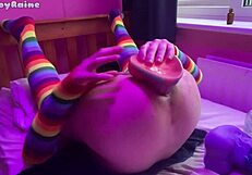 oh wow, size queen femboy raine gets stretched by those huge toys!