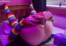 oh wow, size queen femboy raine gets stretched by those huge toys!