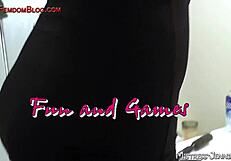 mistress dominates bound guy with strapon in kinky bondage