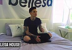 Leigh Raven and Nikki Hearts lick each other's shaved pussies