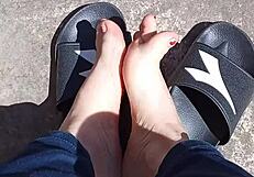 Feet Relaxing In The Sun Before A Professional Pedicure Treatment