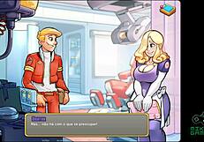A big tits large cock blonde in Cartoon hospital fantasy with a space rescue theme