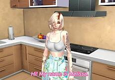 Blonde interacts at home in 3d sims animation