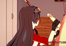 Genshin impact hentai amber handjob blowjob boobjob fucked cum mouth pussy