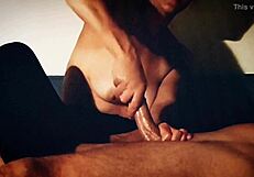 milf gives sensual handjob to couple