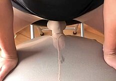 A woman in nylon stockings indulges in pantyhose masturbation for the thirty-sixth time