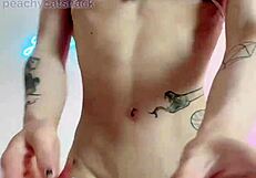 I love watching cute asian muscle girl peachycatsnack flex and flash small tits in maid outfit