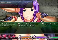 Karryn's prison-themed hentai game: The breasts of the sexually dominating warden are groped