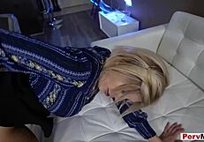 Amber Chase, mature performer, in a dog style position