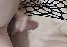 wife rides cock in fishnets