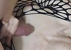 wife rides cock in fishnets