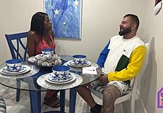 Black man and his stepmom have sex in yoga poses